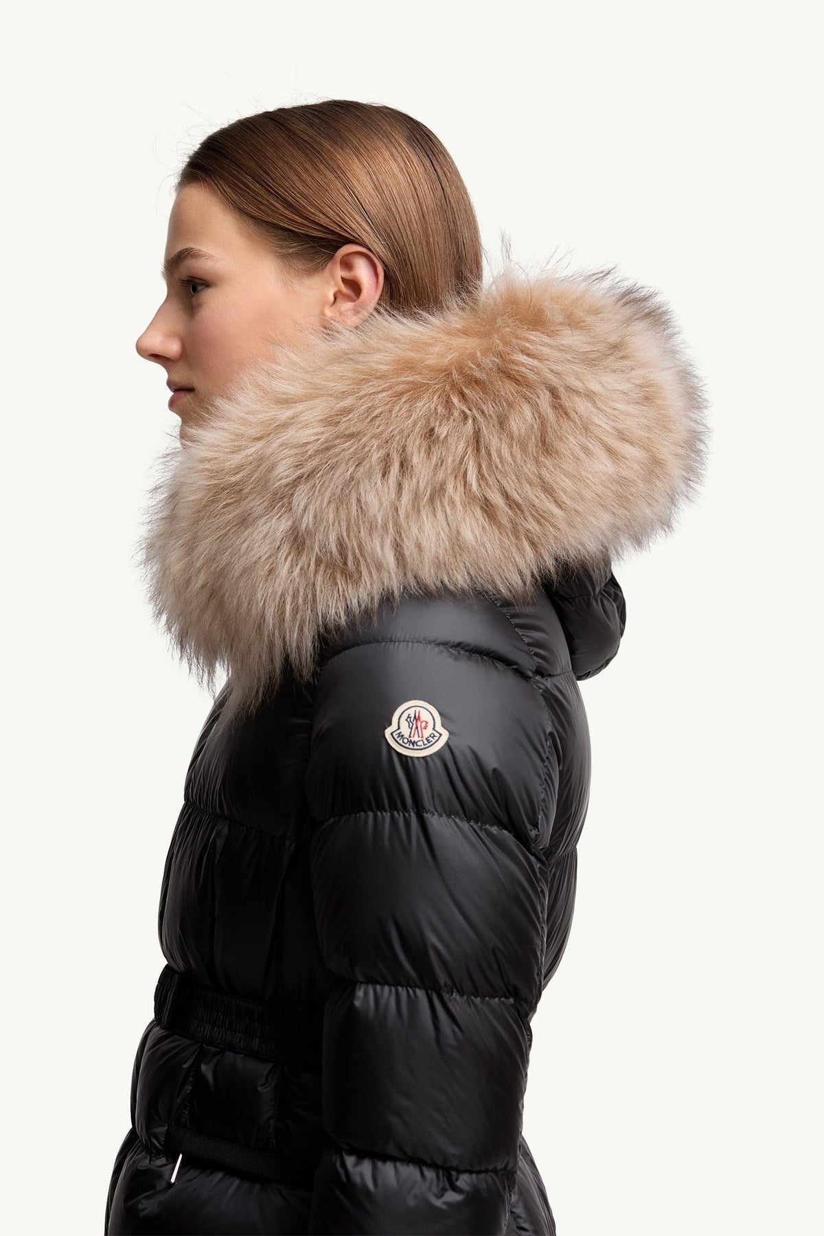 Doudoune courte à capuche bordée de shearling Boed - Noir & Beige