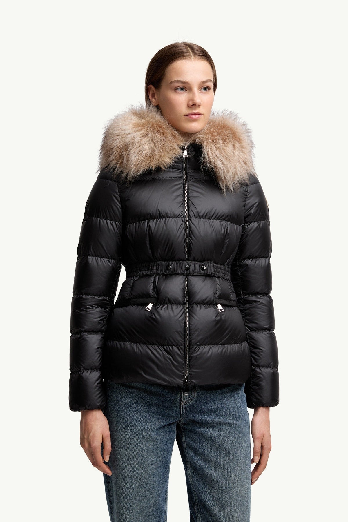Doudoune courte à capuche bordée de shearling Boed - Noir & Beige