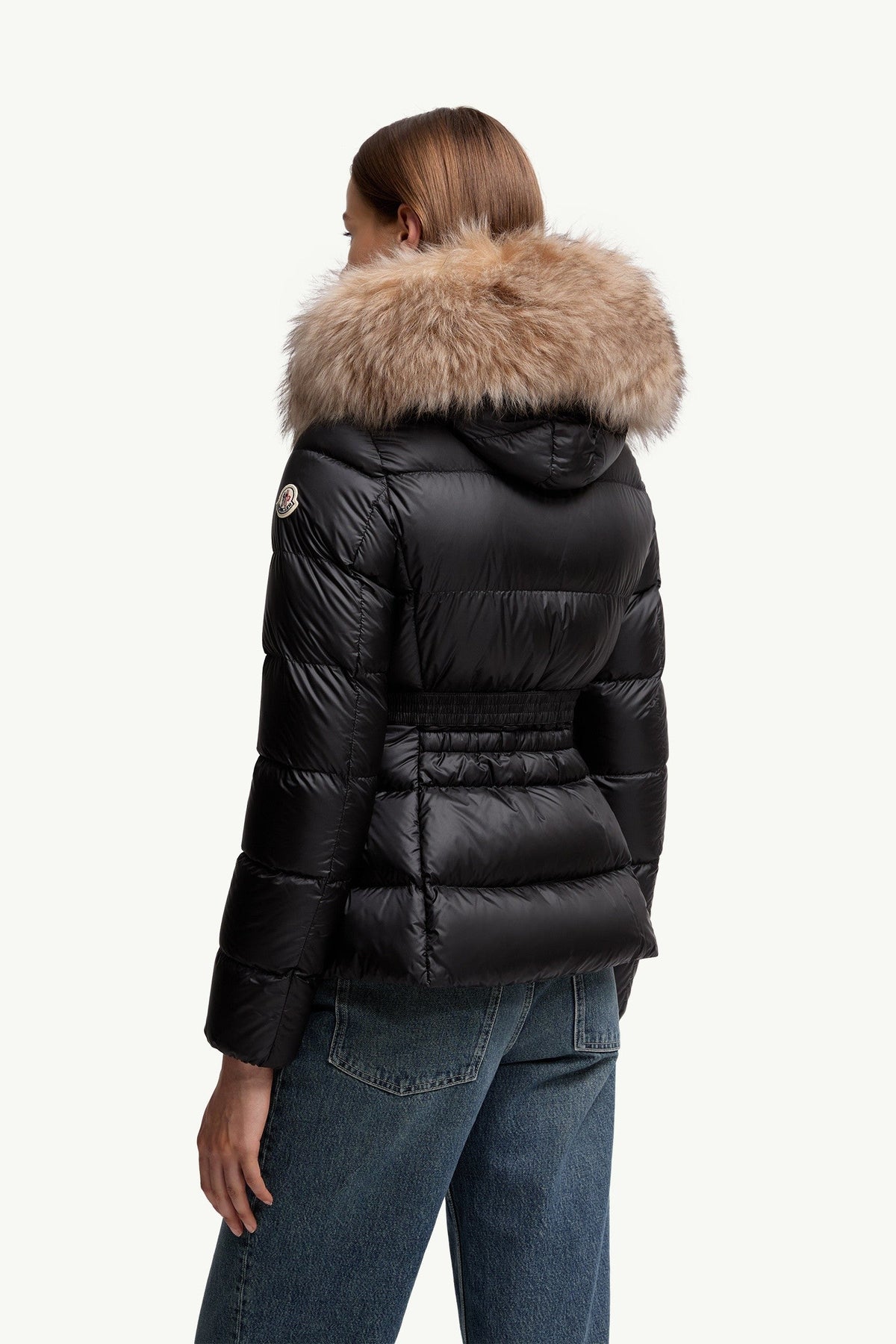 Doudoune courte à capuche bordée de shearling Boed - Noir & Beige