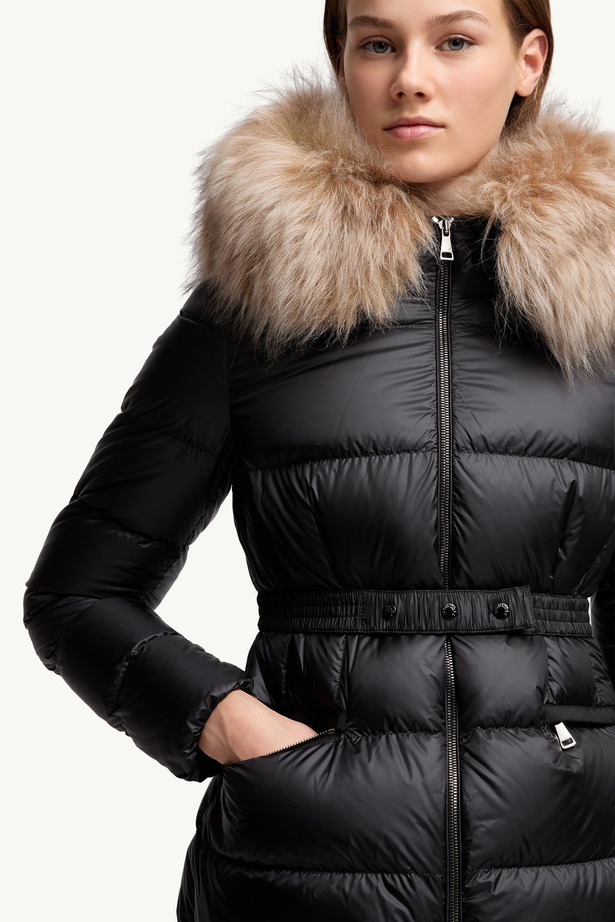 Doudoune courte à capuche bordée de shearling Boed - Noir & Beige