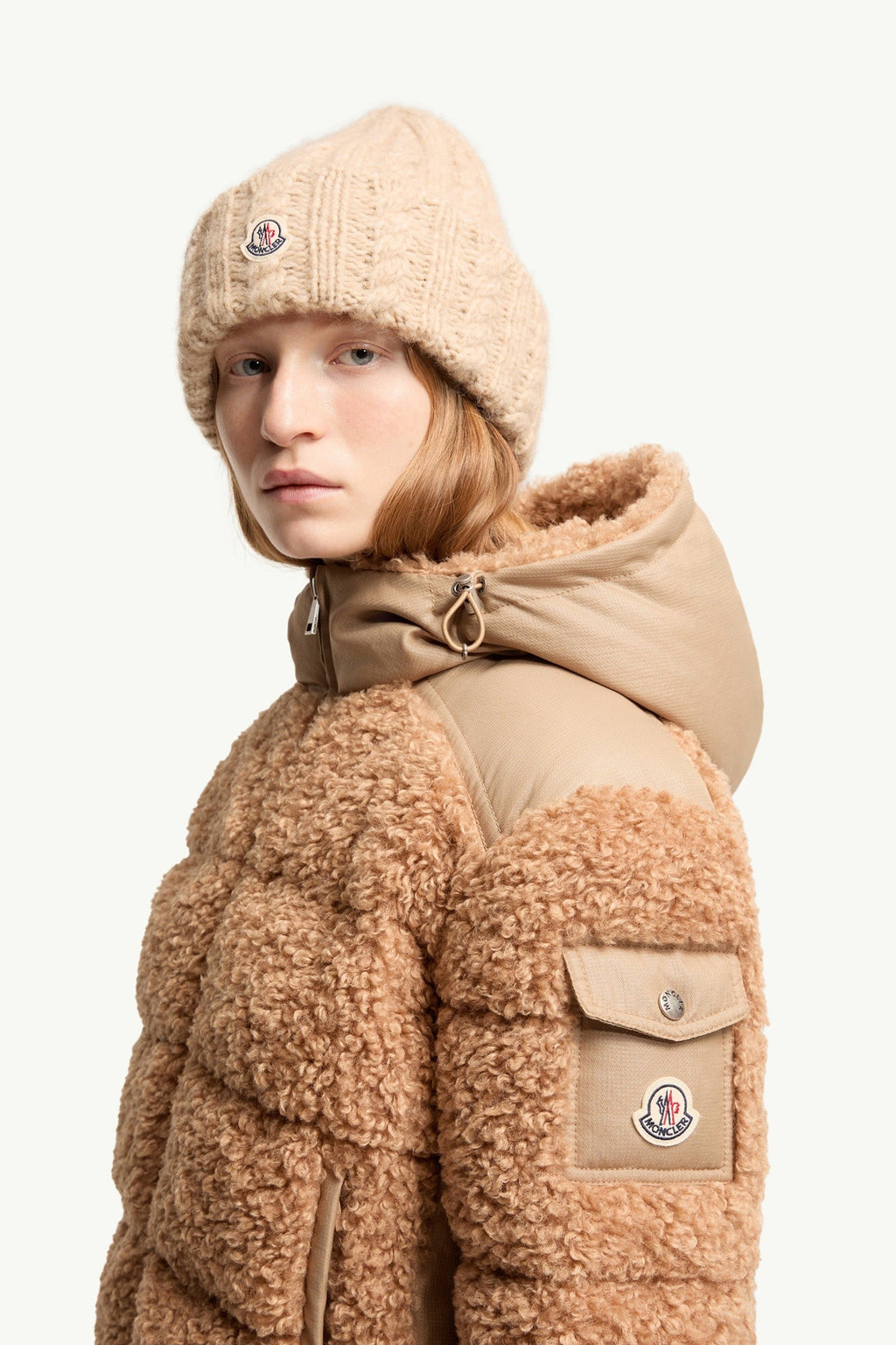 Doudoune courte à capuche en teddy Alpestre - Beige