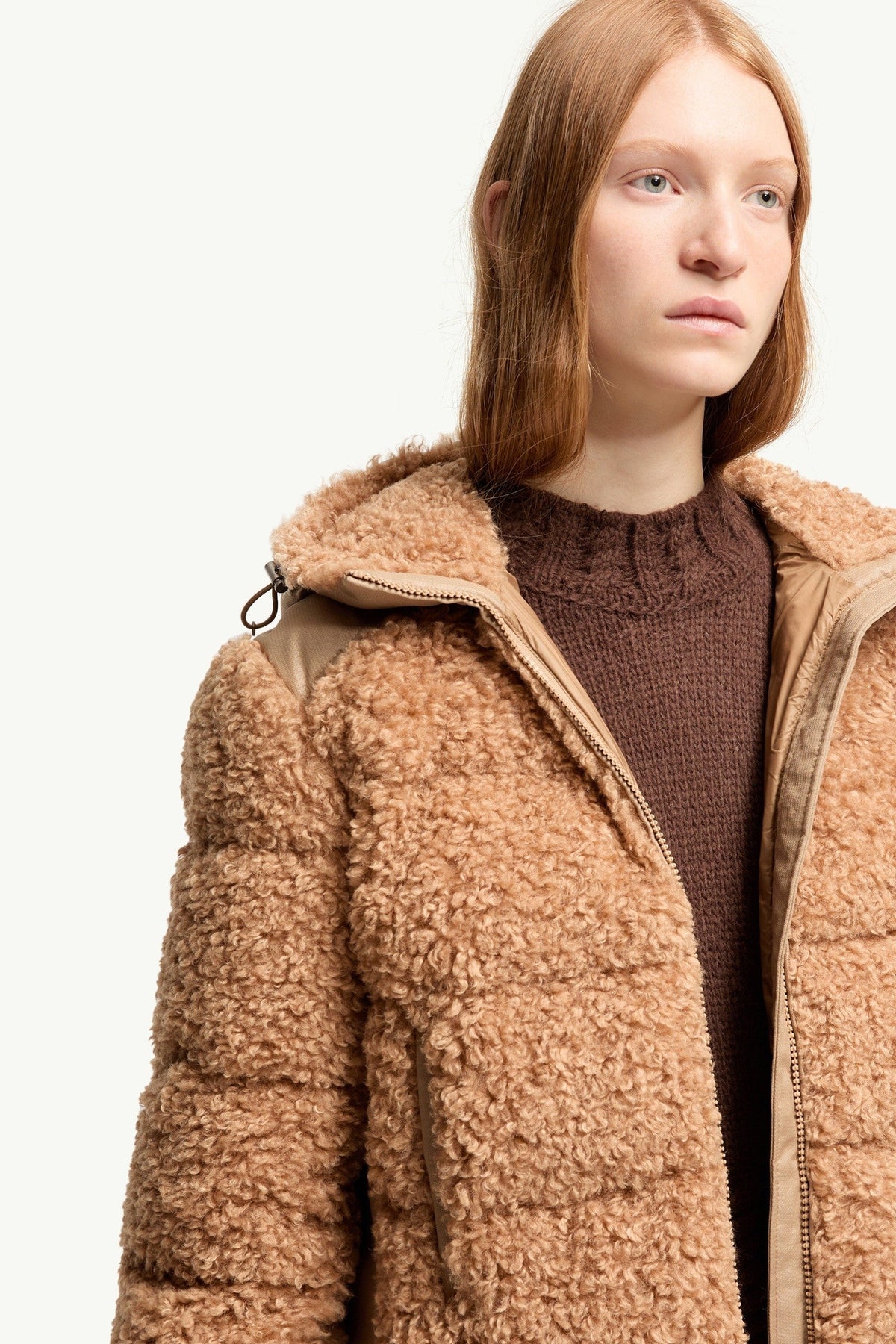 Doudoune courte à capuche en teddy Alpestre - Beige