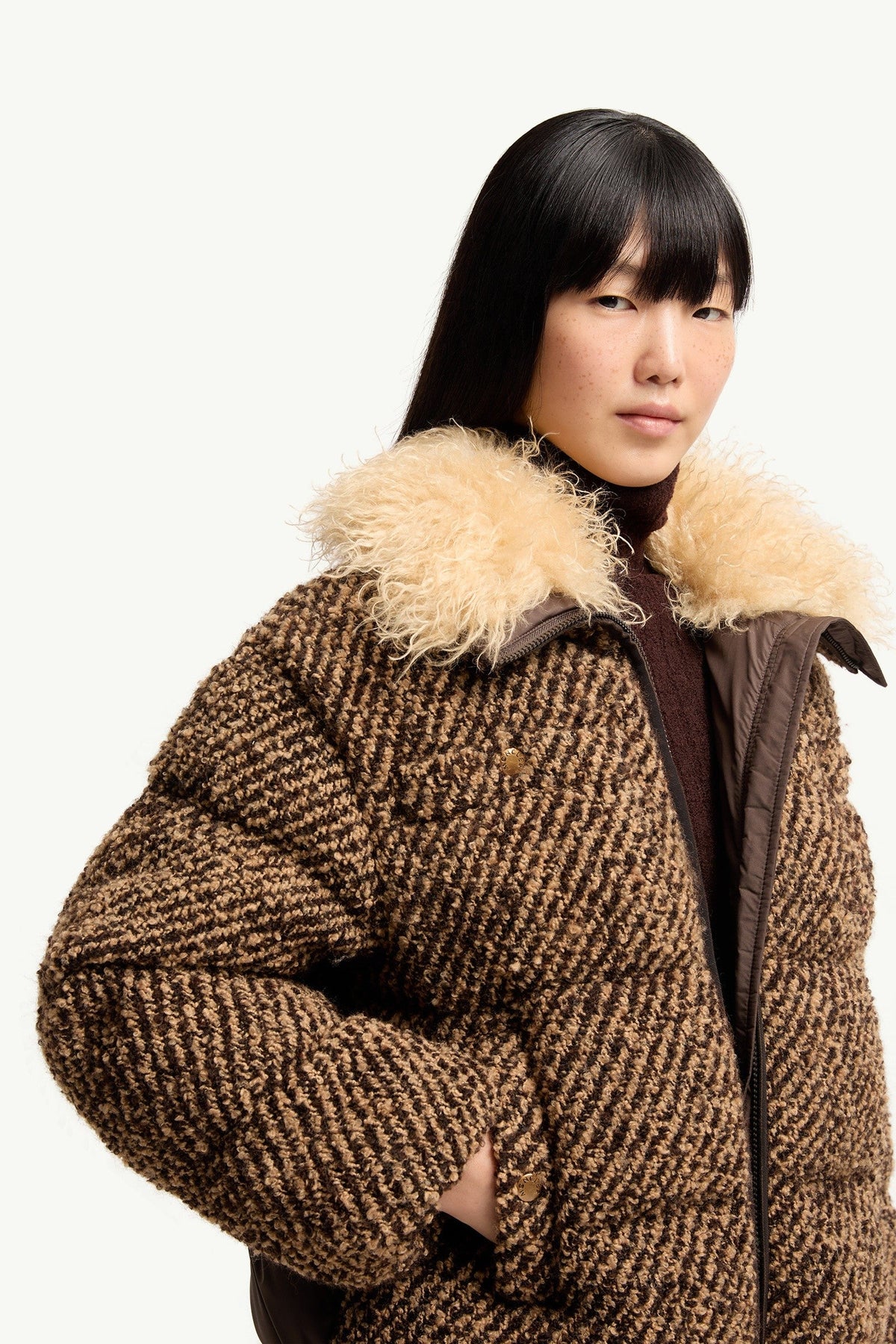 Doudoune courte Dynamique en bouclé - Marron