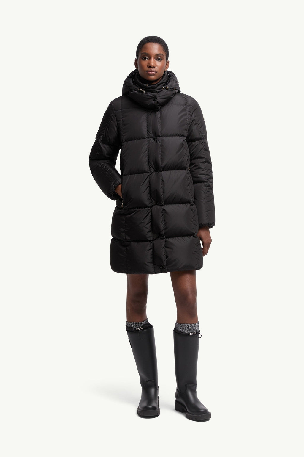 Doudoune longue à matelassage carré à capuche Litte - Noir
