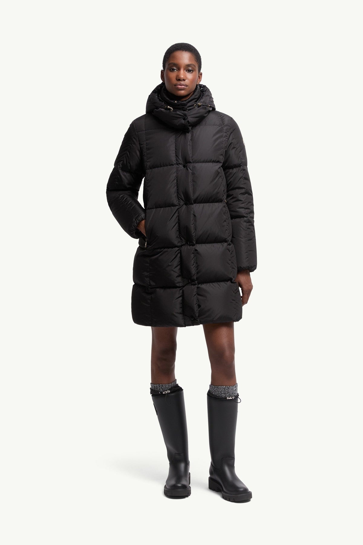 Doudoune longue à matelassage carré à capuche Litte - Noir