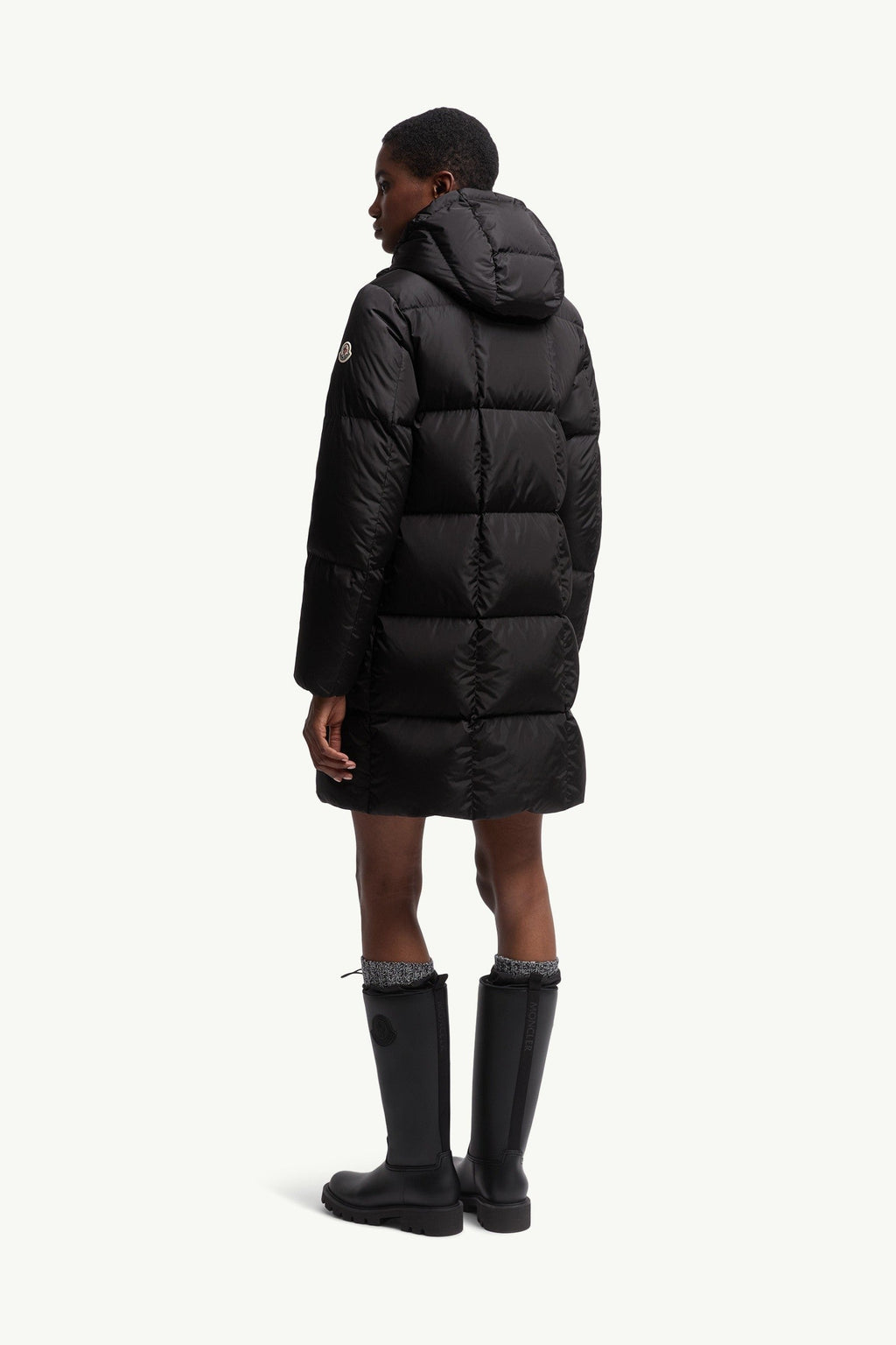 Doudoune longue à matelassage carré à capuche Litte - Noir