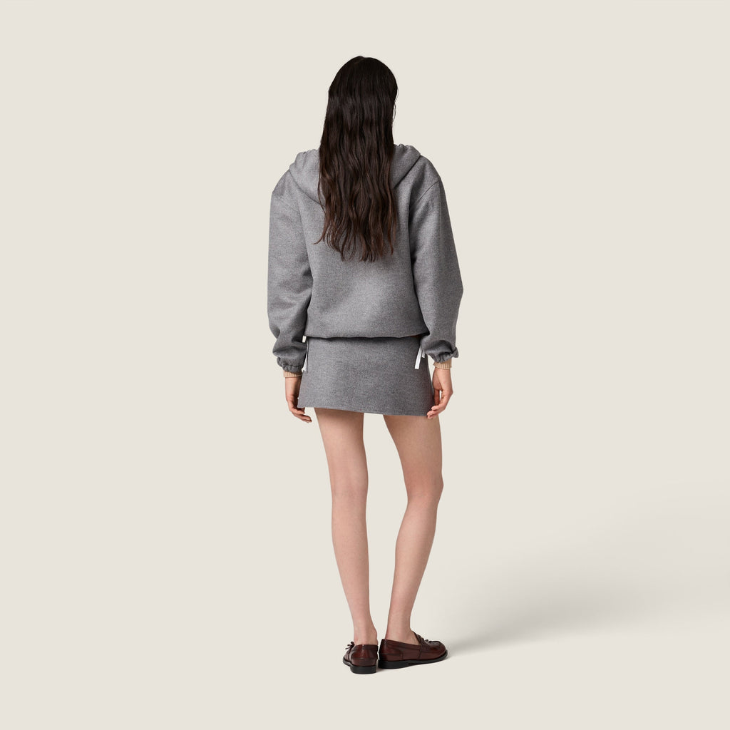 Veste à capuche en double cachemire et laine - Gris