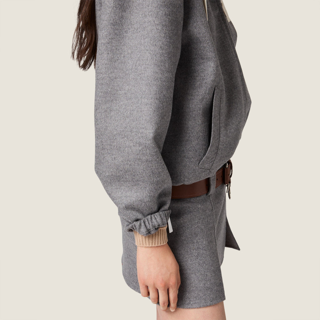 Veste à capuche en double cachemire et laine - Gris
