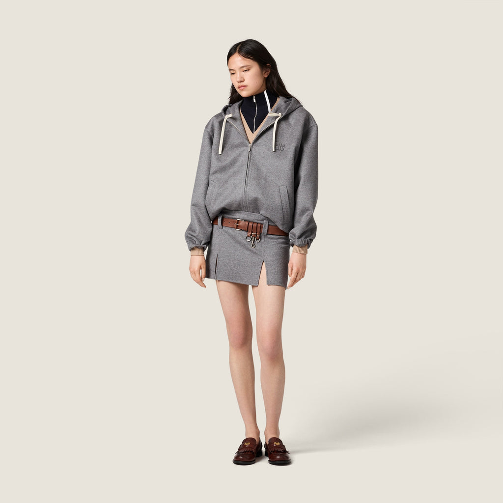 Veste à capuche en double cachemire et laine - Gris