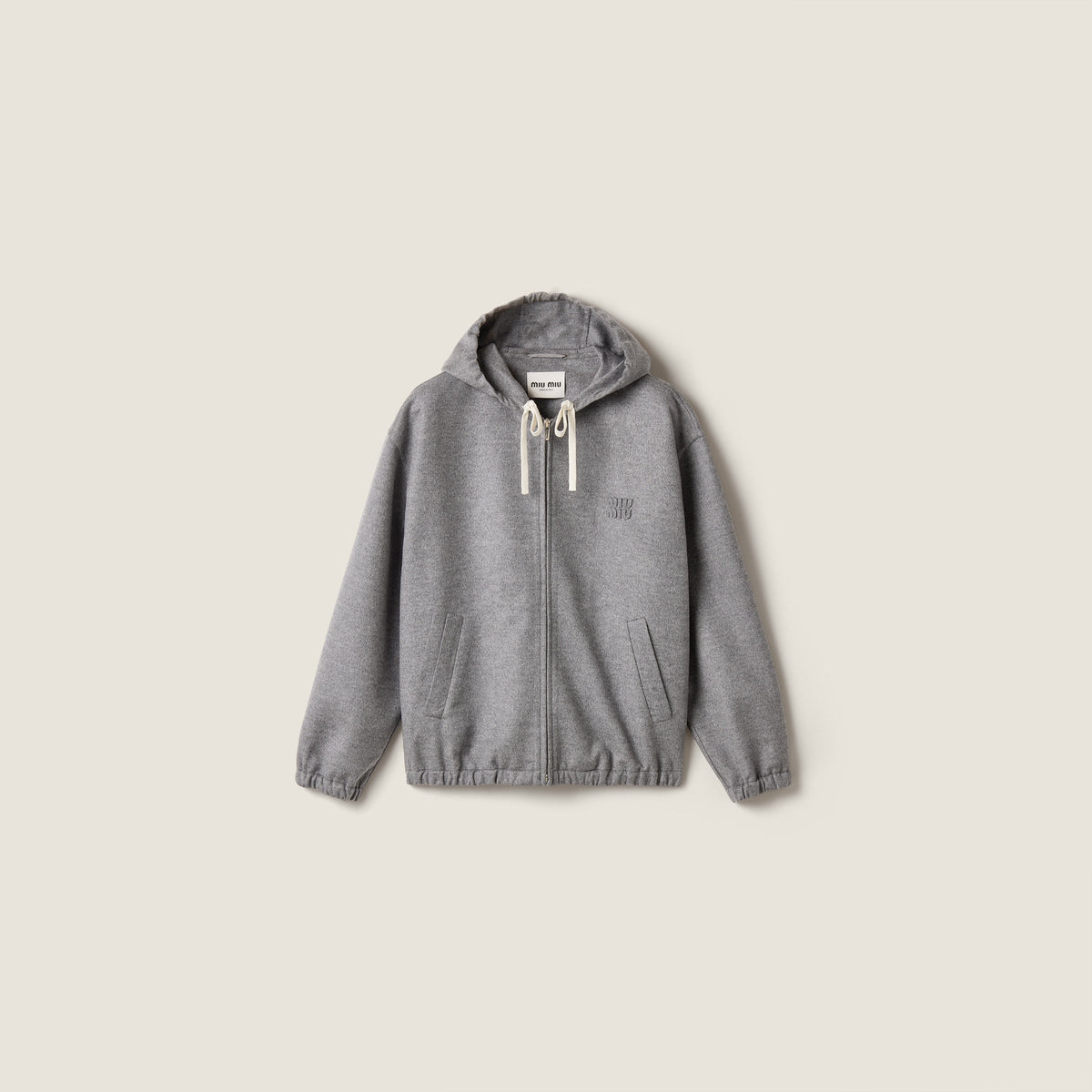 Veste à capuche en double cachemire et laine - Gris