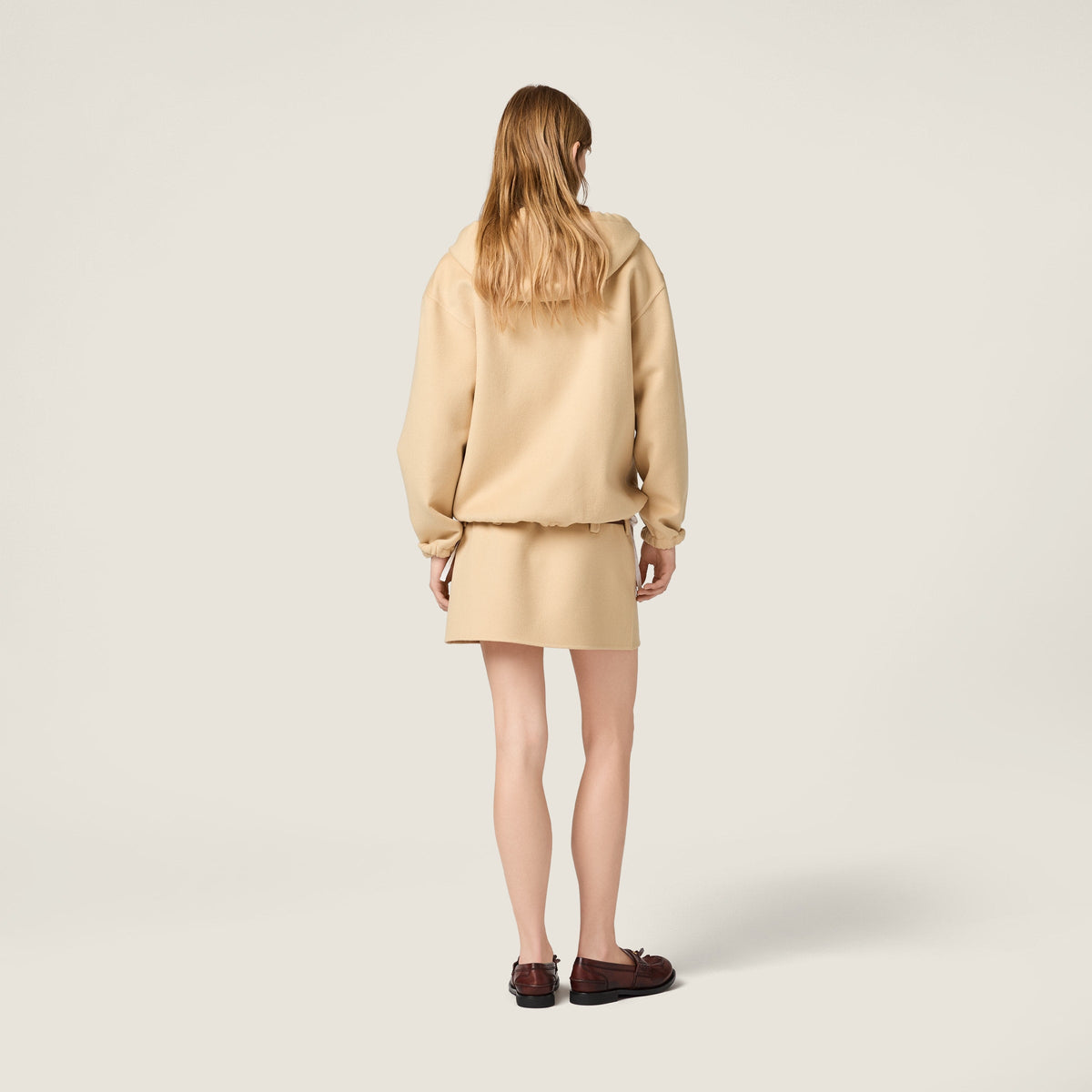 Veste à capuche en double cachemire et laine - Vert Soja