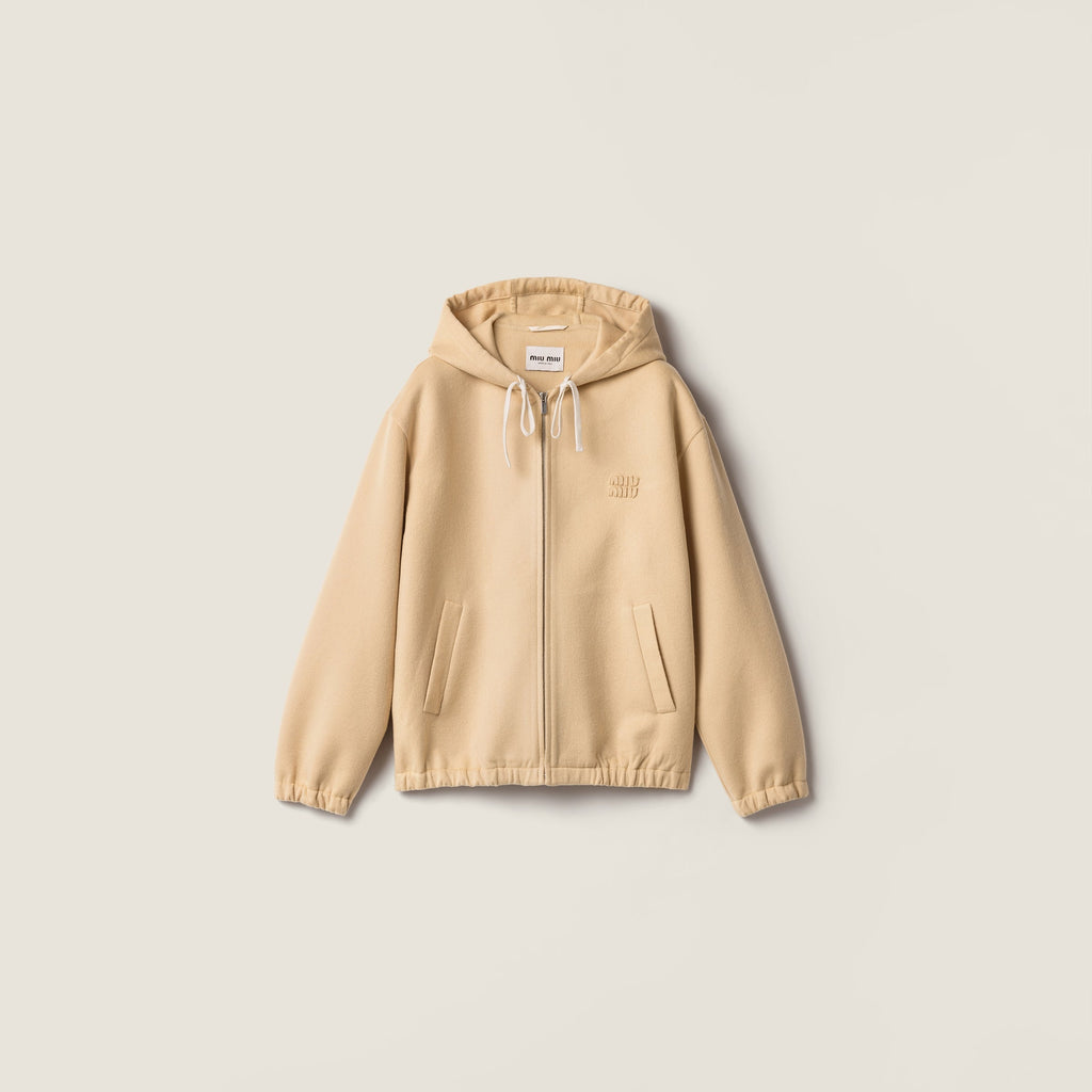 Veste à capuche en double cachemire et laine - Vert Soja