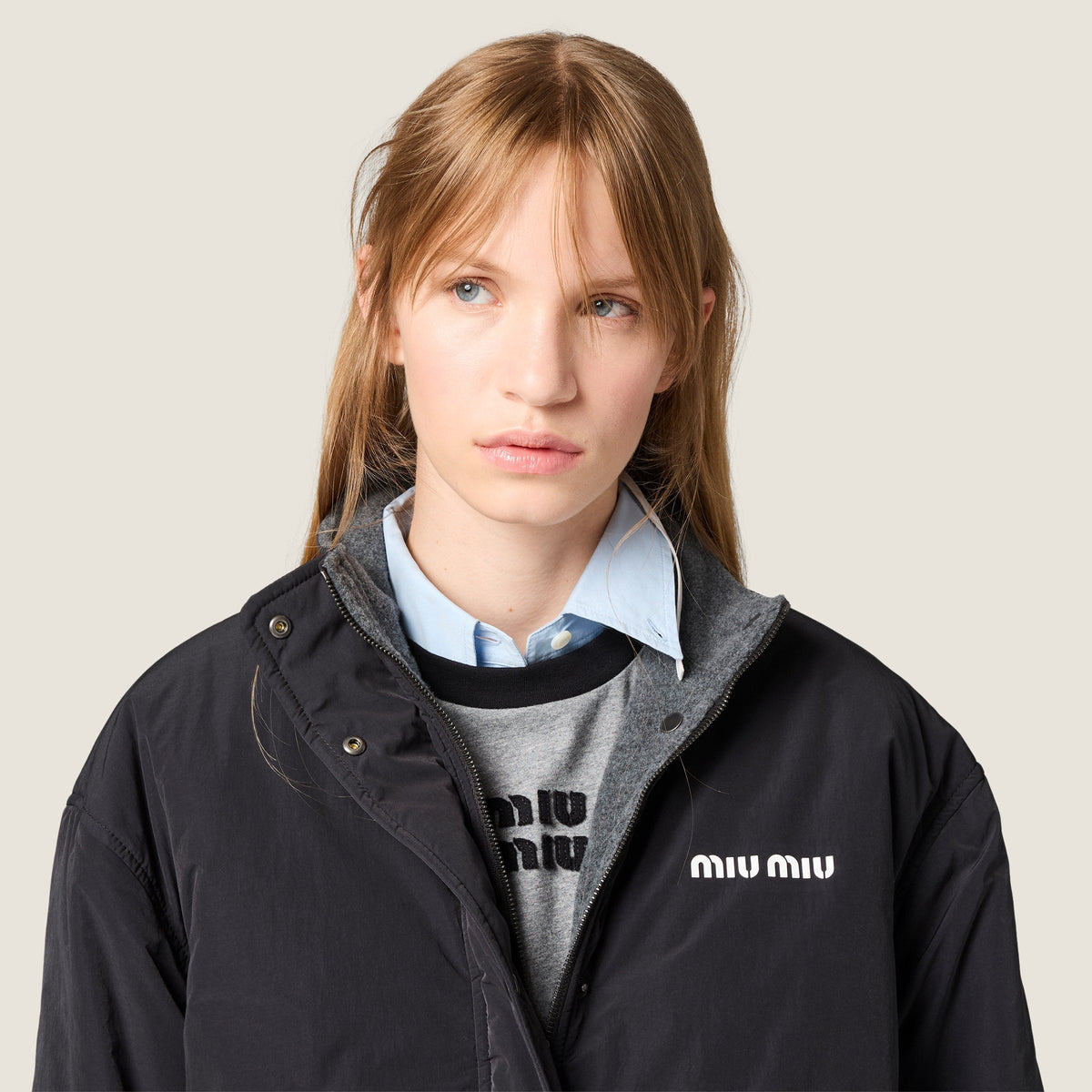 Veste en pongé et en molleton - Noir