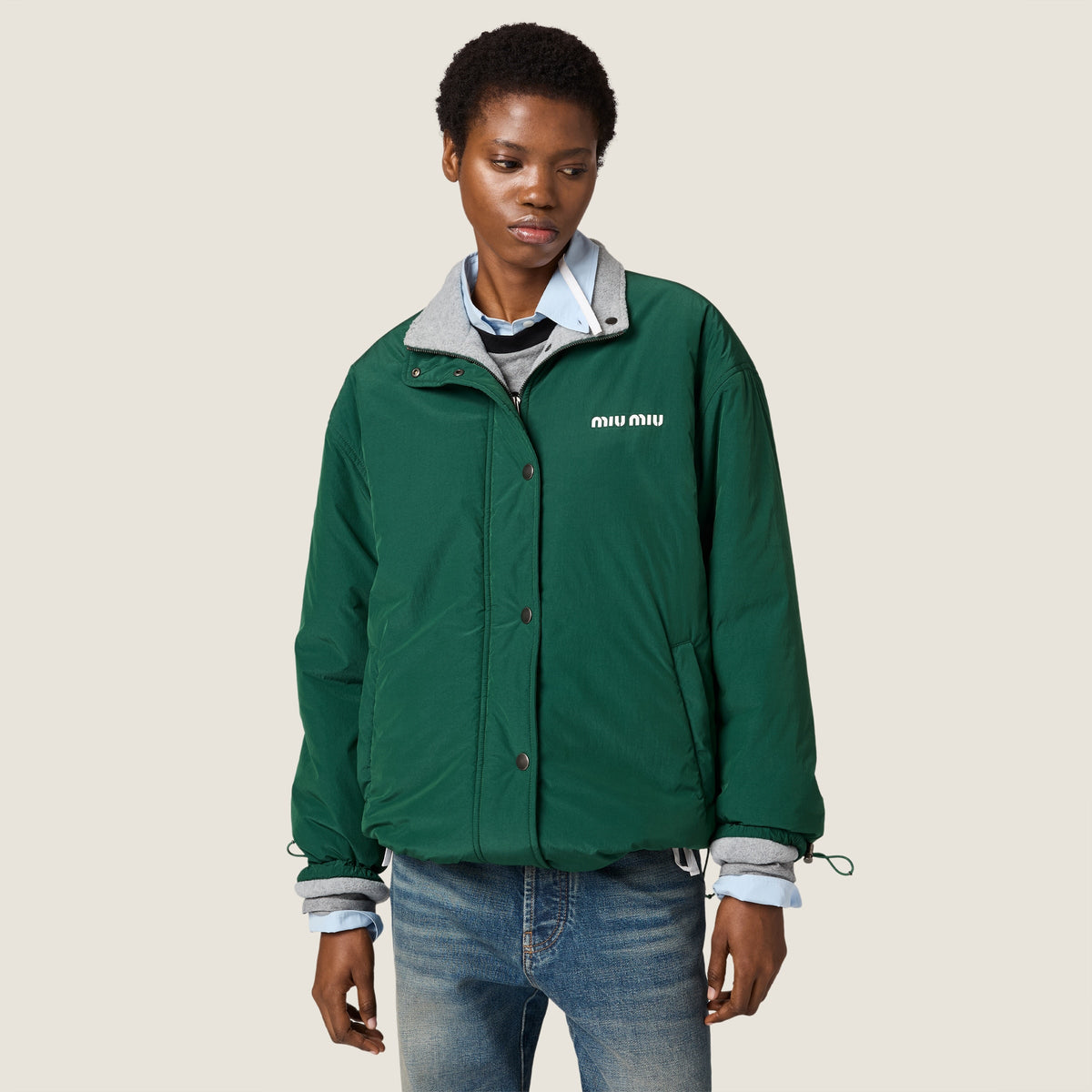 Veste en pongé et en molleton - Vert Bouteille
