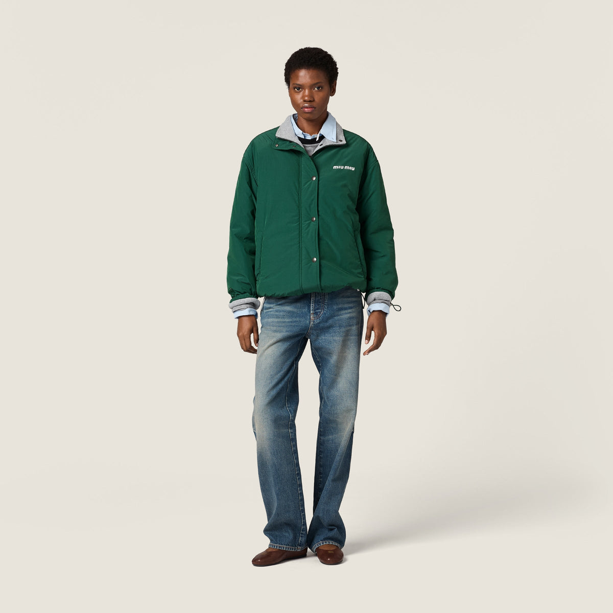 Veste en pongé et en molleton - Vert Bouteille