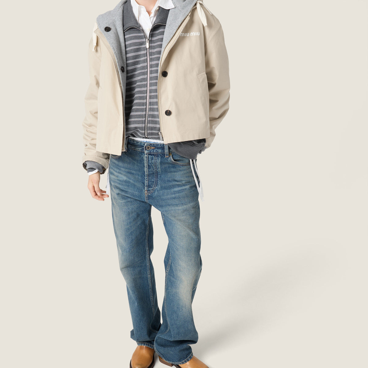 Blouson en coton Panama et molleton - Beige Sable