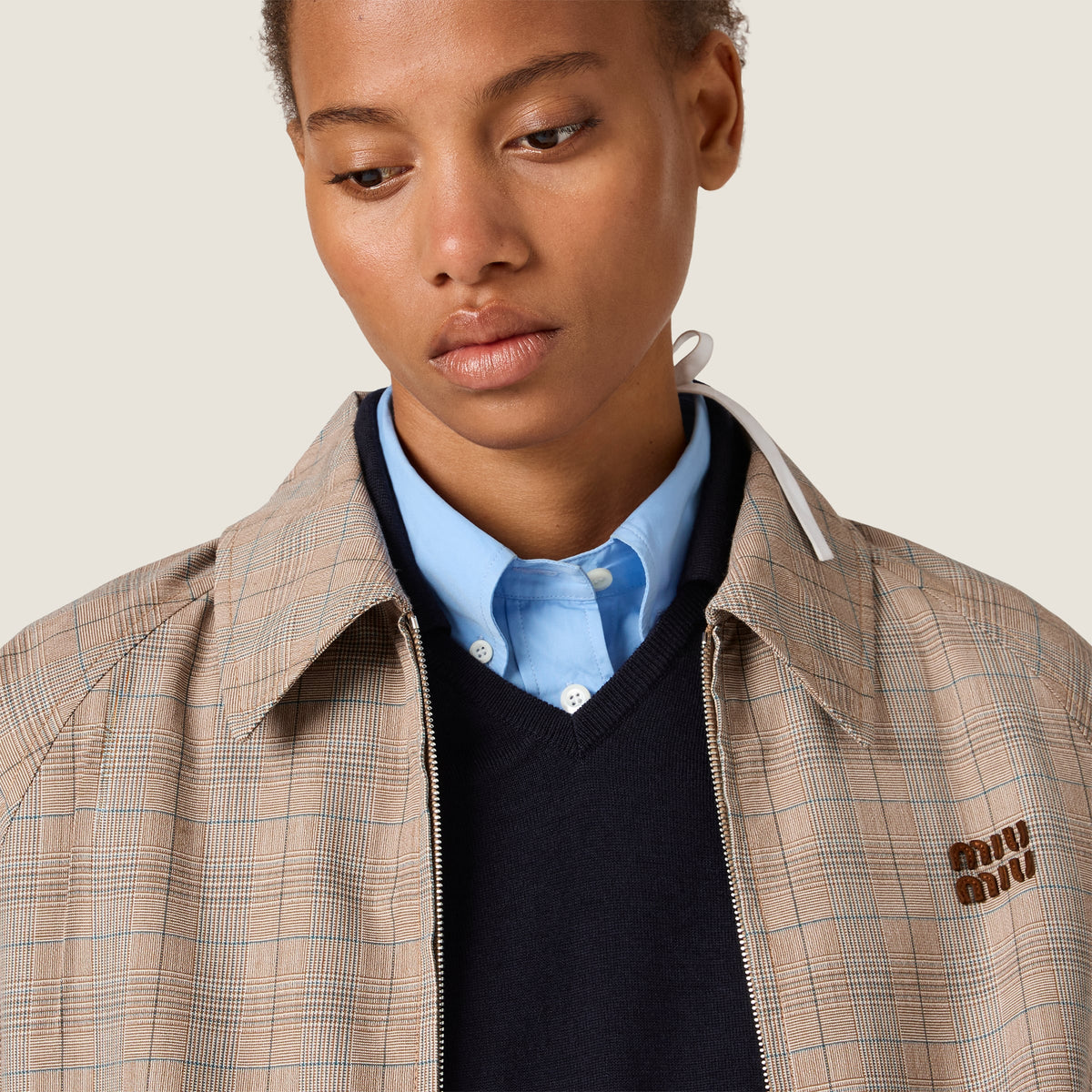 Blouson à carreaux prince-de-galles - Tabac