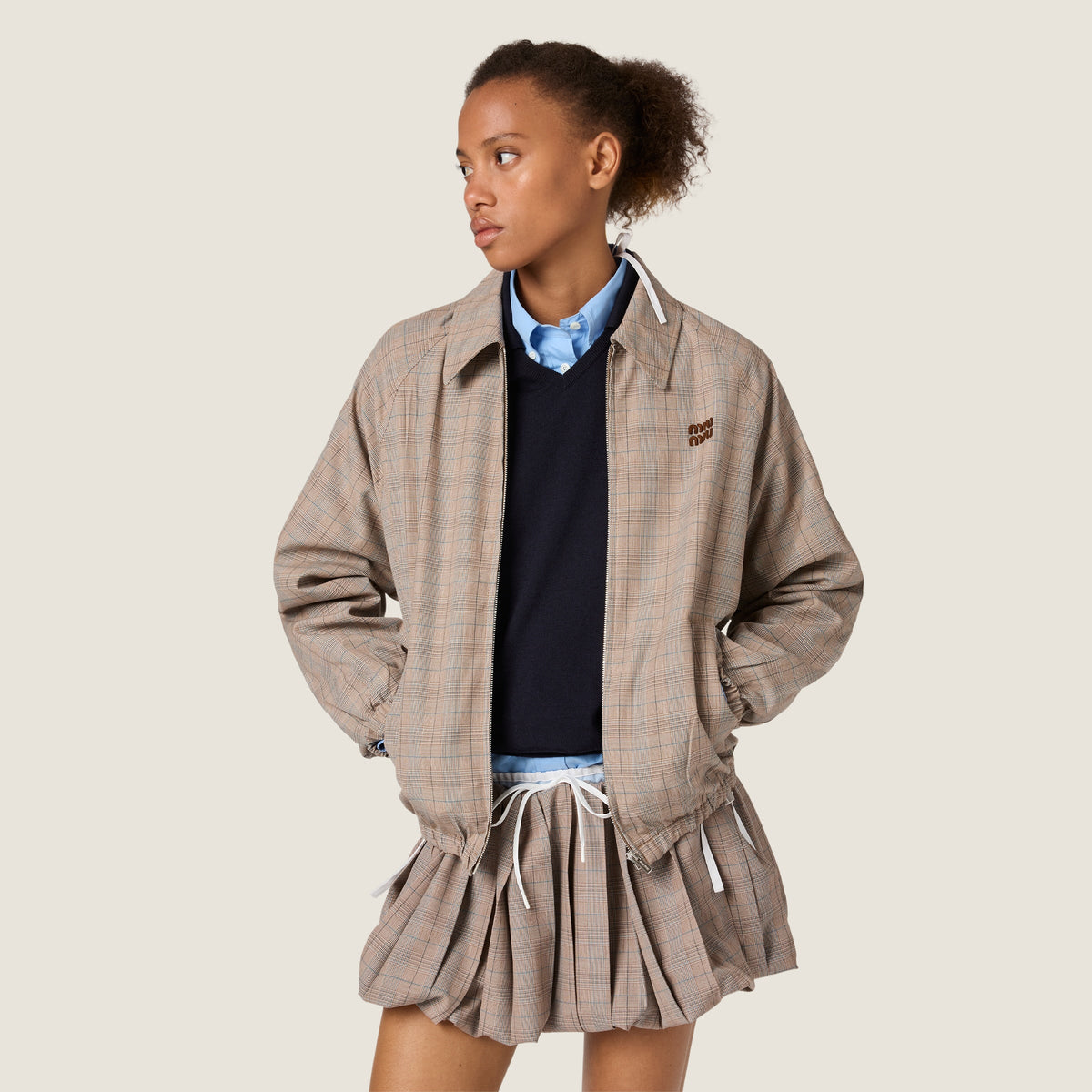 Blouson à carreaux prince-de-galles - Tabac