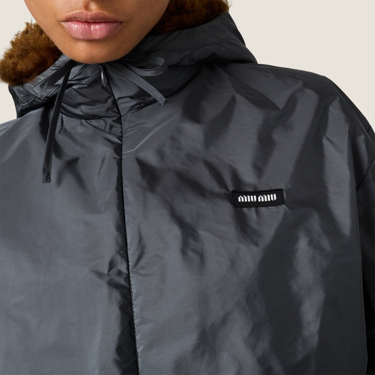 Coupe-vent en tissu technique et shearling - Hématite