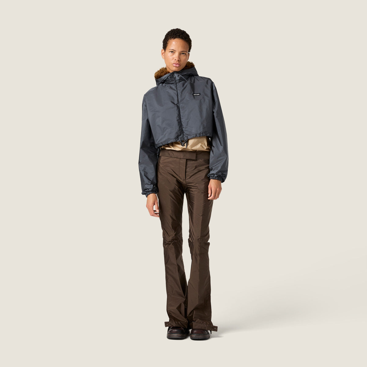 Coupe-vent en tissu technique et shearling - Hématite