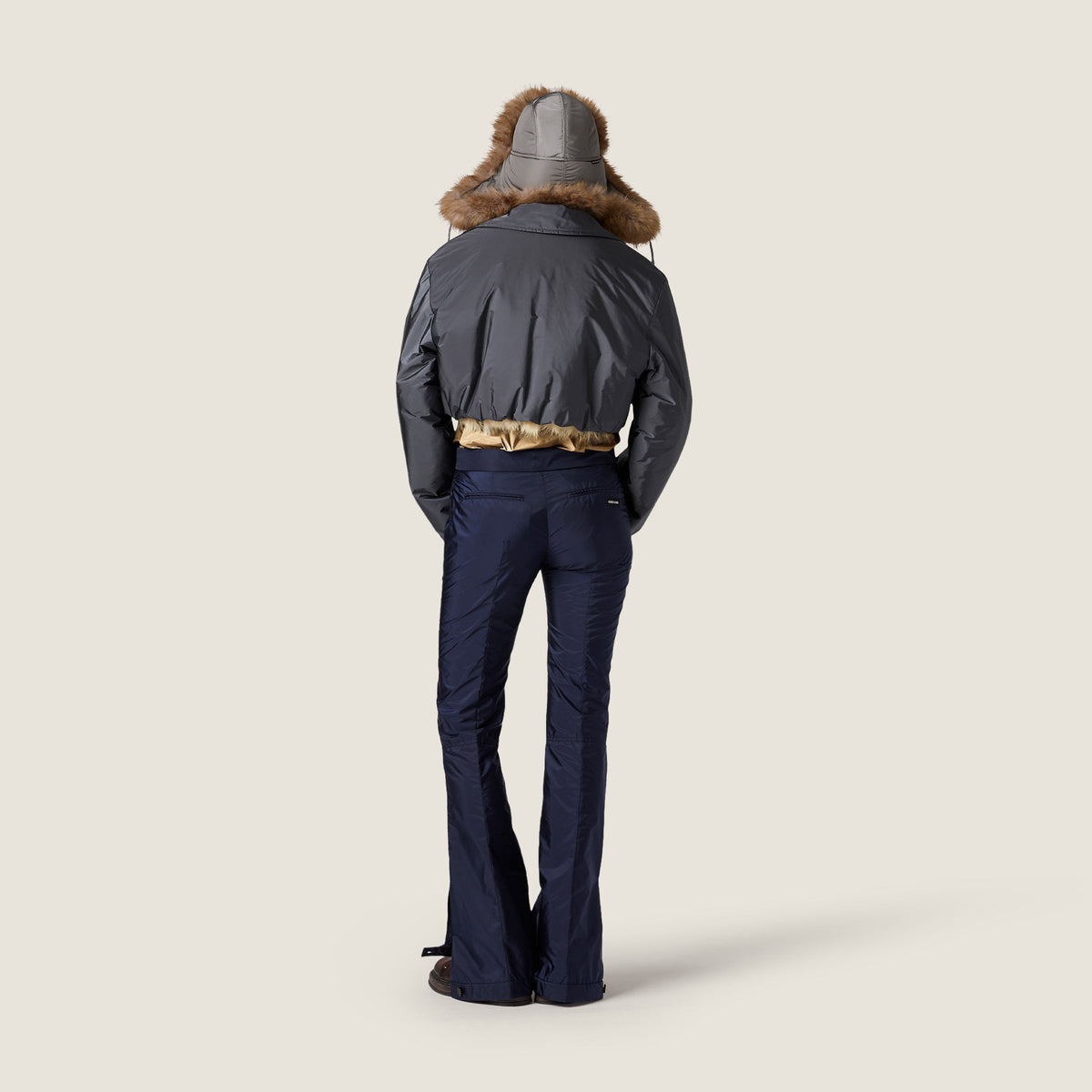 Blouson en tissu technique et shearling - Hématite