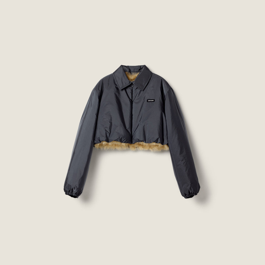 Blouson en tissu technique et shearling - Hématite