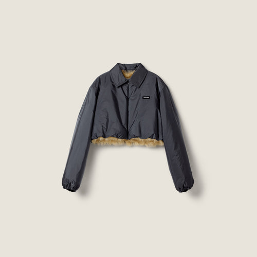 Blouson en tissu technique et shearling - Hématite