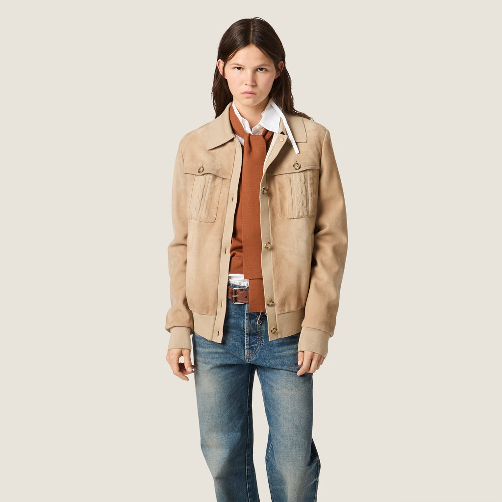 Blouson en suède ciré