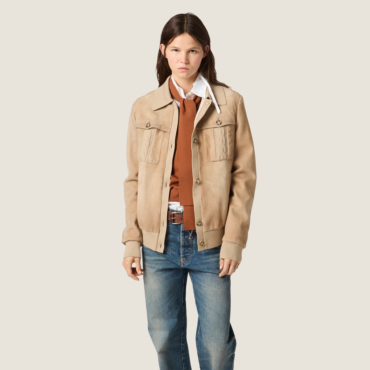 Blouson en suède ciré