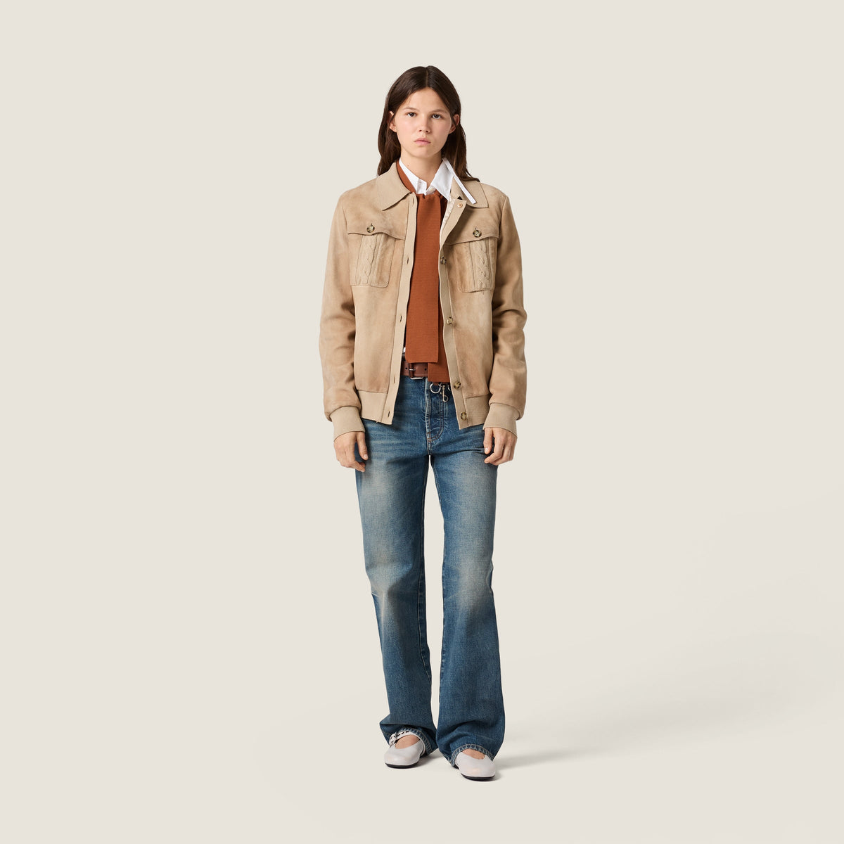 Blouson en suède ciré