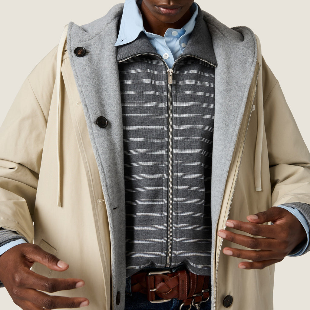 Caban droit en coton Panama et polaire - Beige Sable