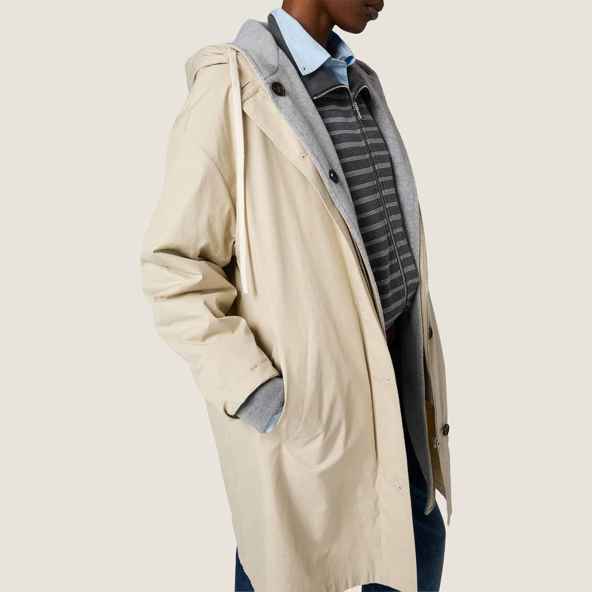 Caban droit en coton Panama et polaire - Beige Sable