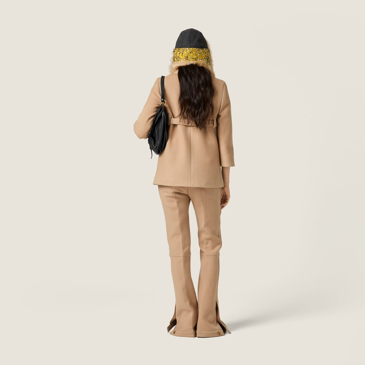 Manteau droit en laine double - Noisette