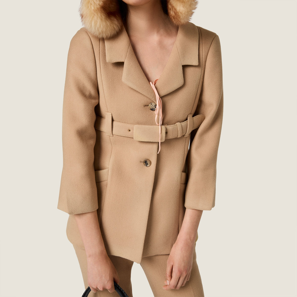 Manteau droit en laine double - Noisette
