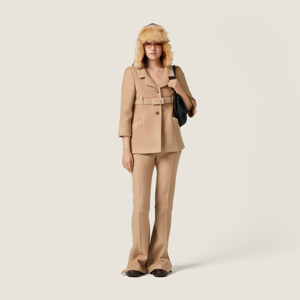 Manteau droit en laine double - Noisette