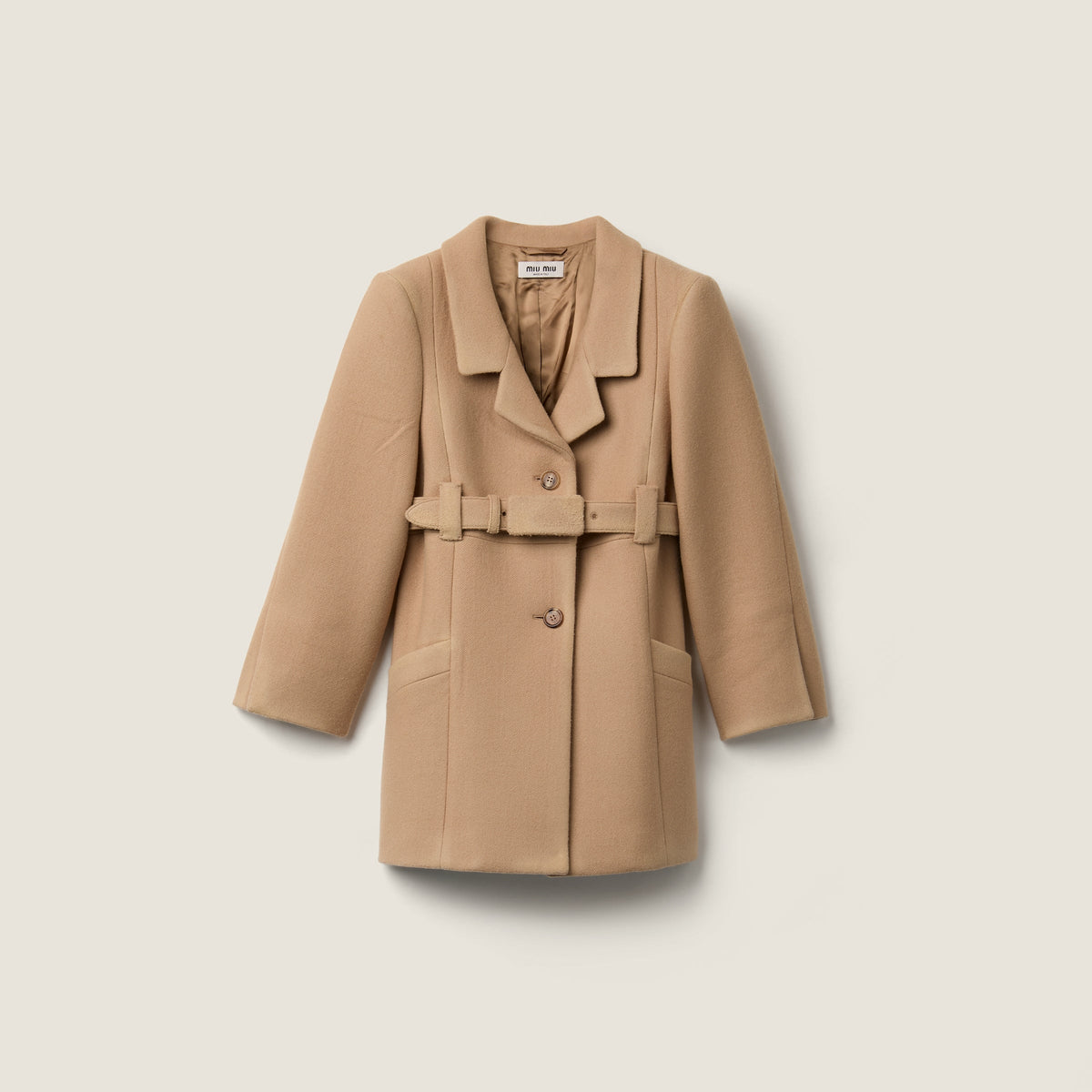 Manteau droit en laine double - Noisette