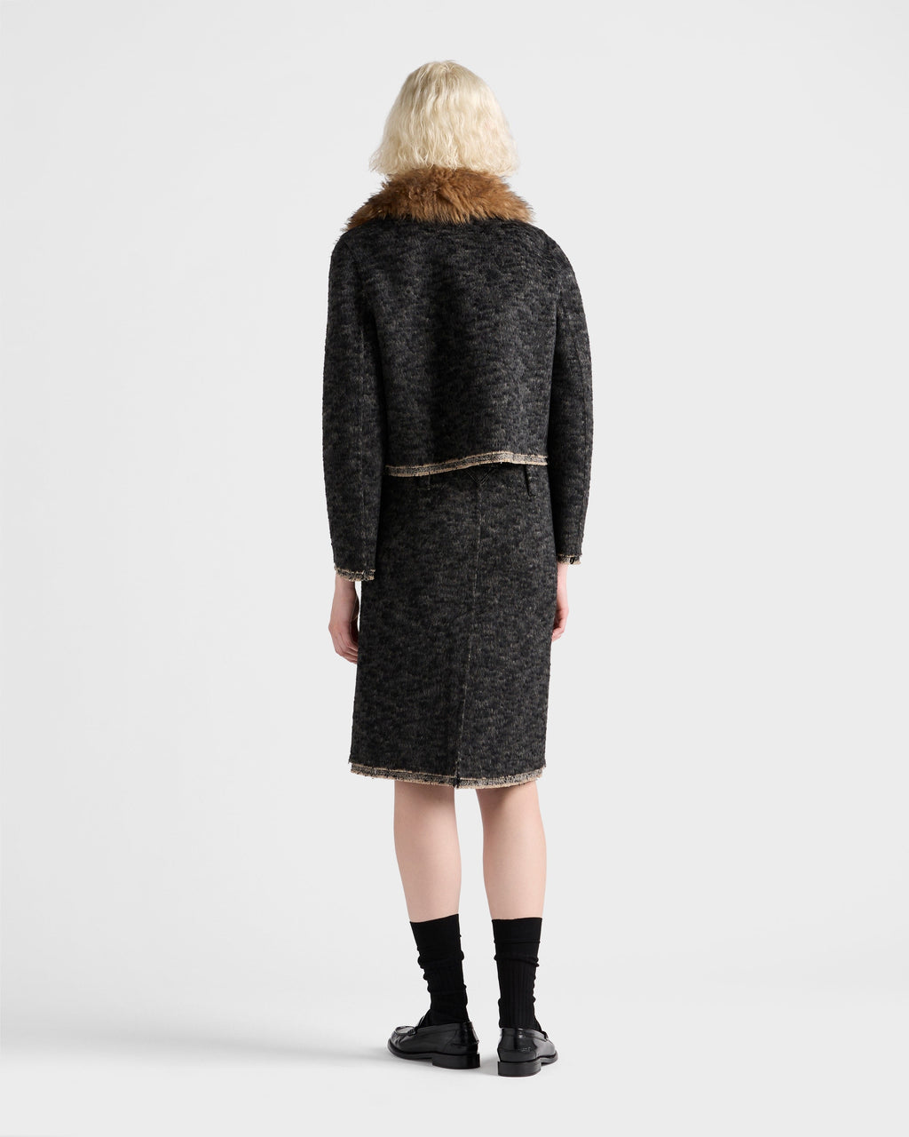 Veste droite en double tweed - Gris Anthracite
