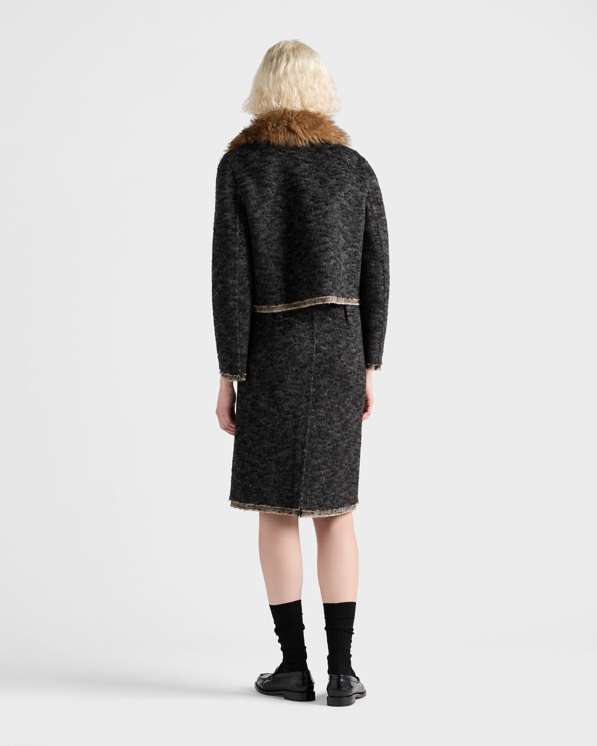 Veste droite en double tweed - Gris Anthracite