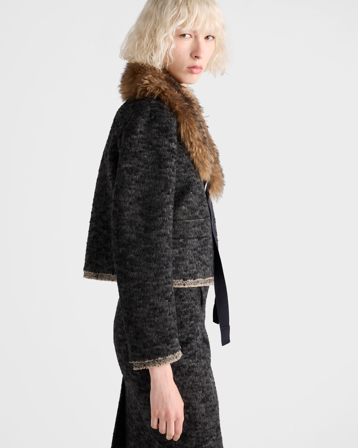 Veste droite en double tweed - Gris Anthracite