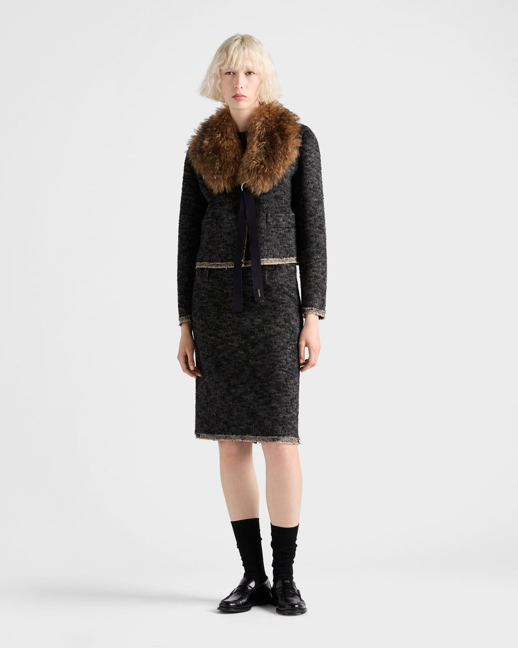 Veste droite en double tweed - Gris Anthracite