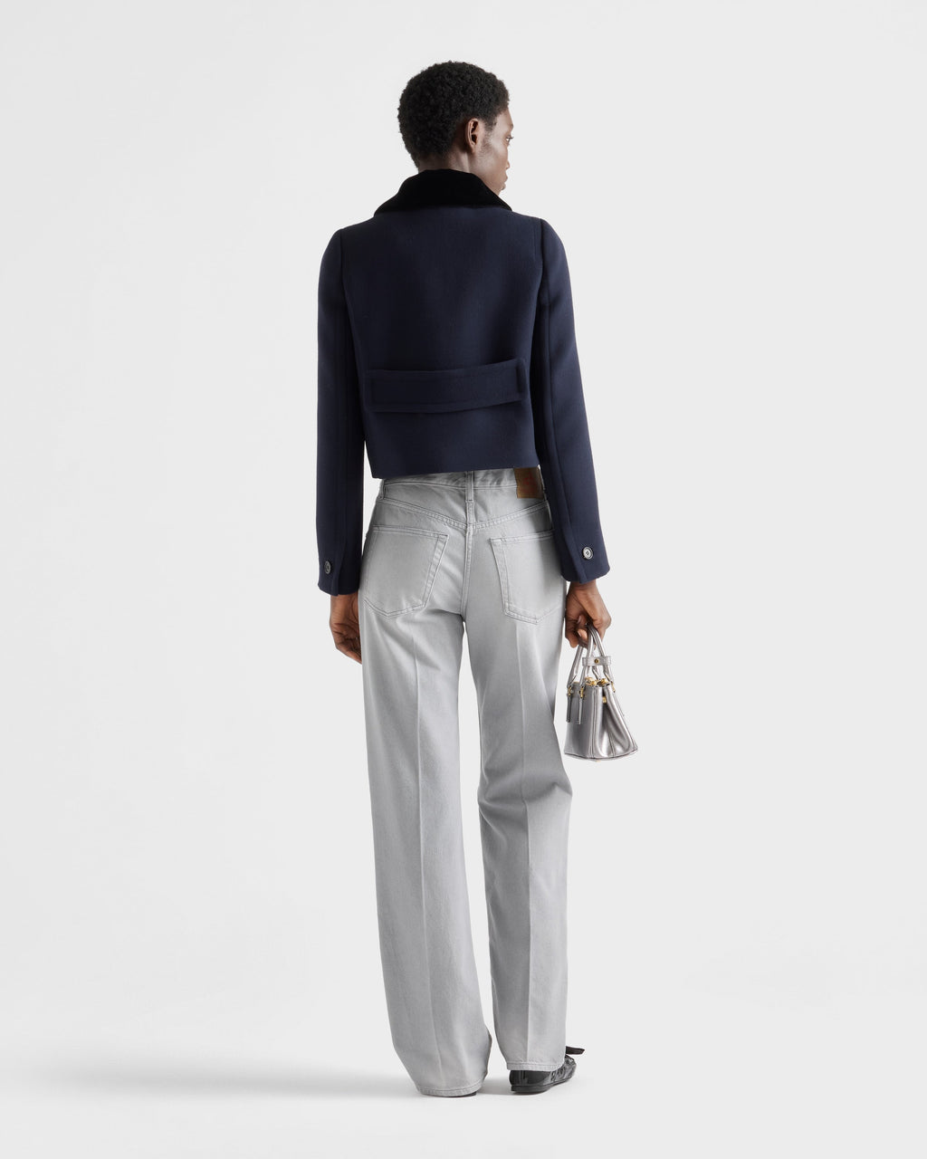 Veste droite en tissu natté - Bleu