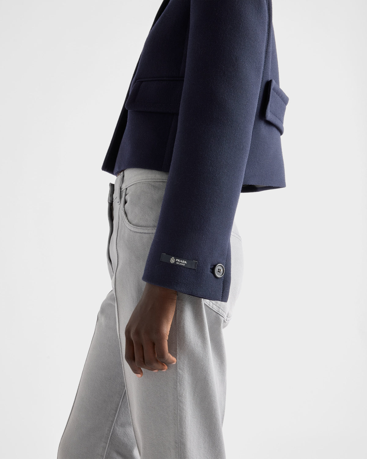 Veste droite en tissu natté - Bleu