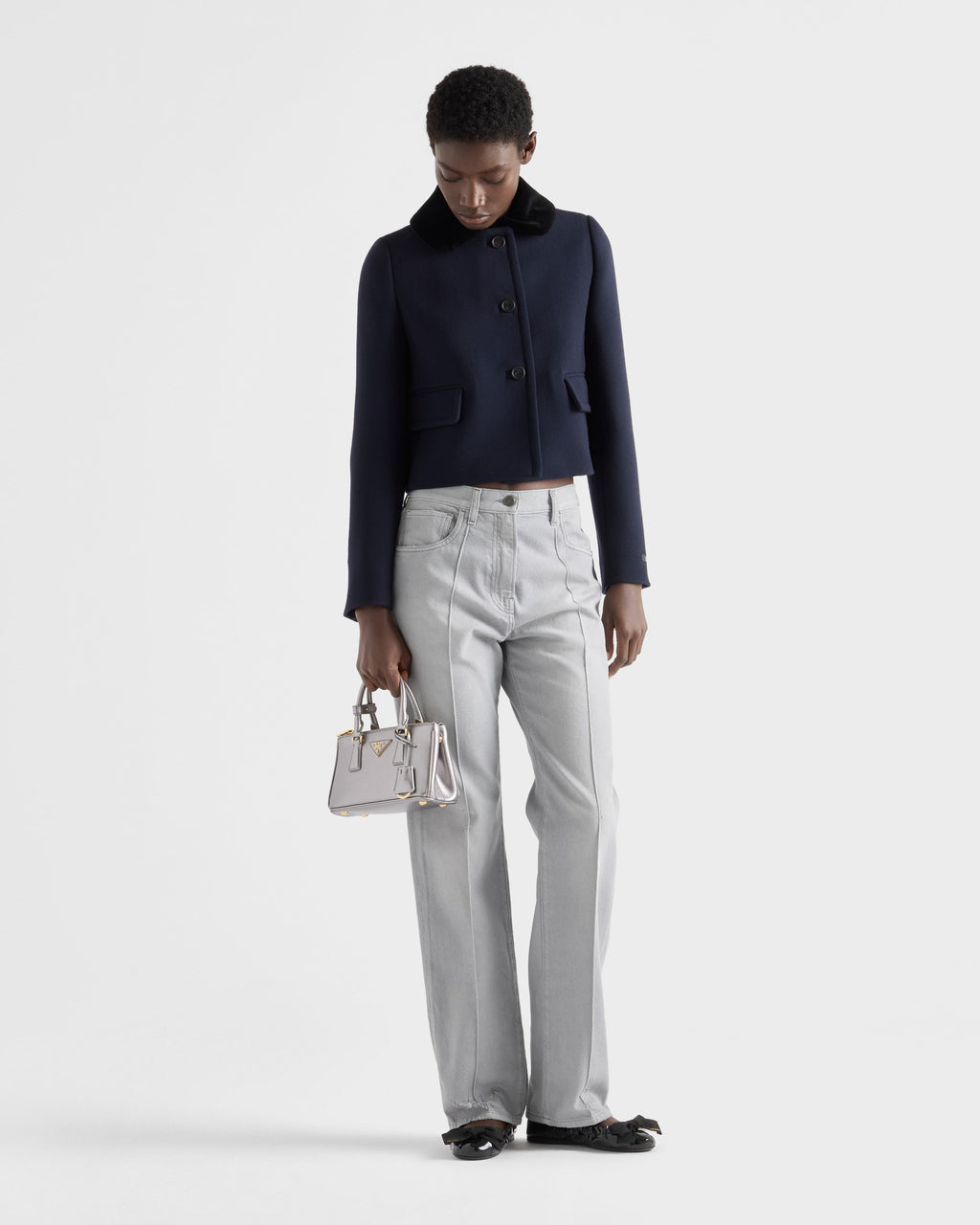 Veste droite en tissu natté - Bleu