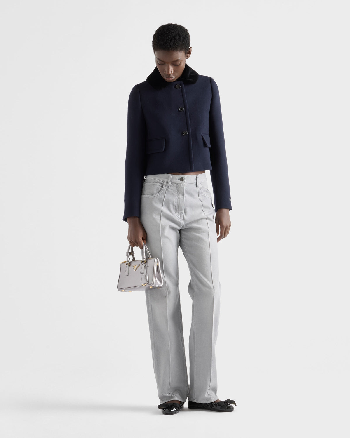 Veste droite en tissu natté - Bleu