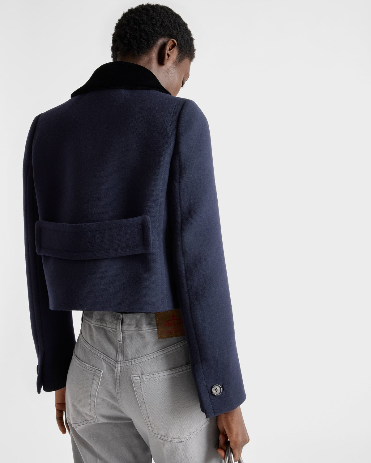 Veste droite en tissu natté - Bleu