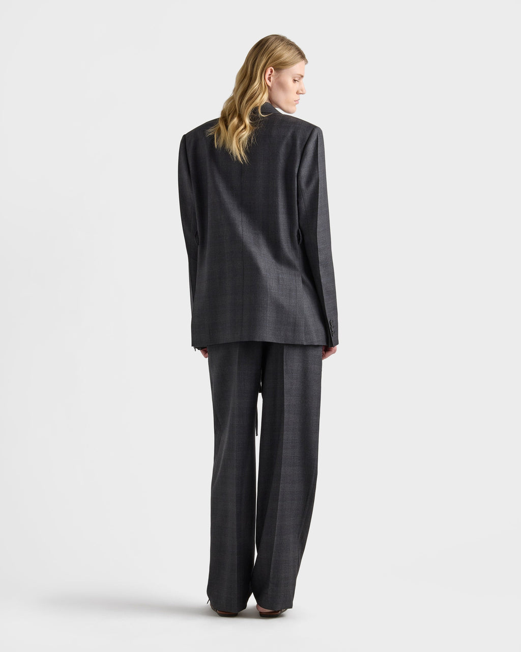 Veste croisée en laine à carreaux - Gris Anthracite