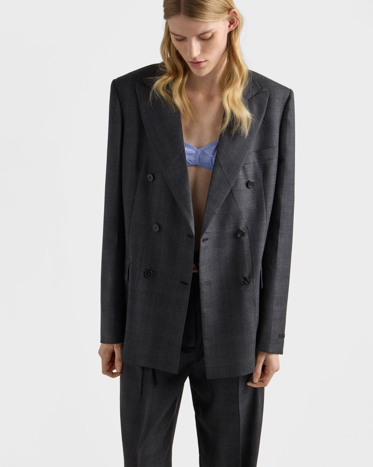 Veste croisée en laine à carreaux - Gris Anthracite