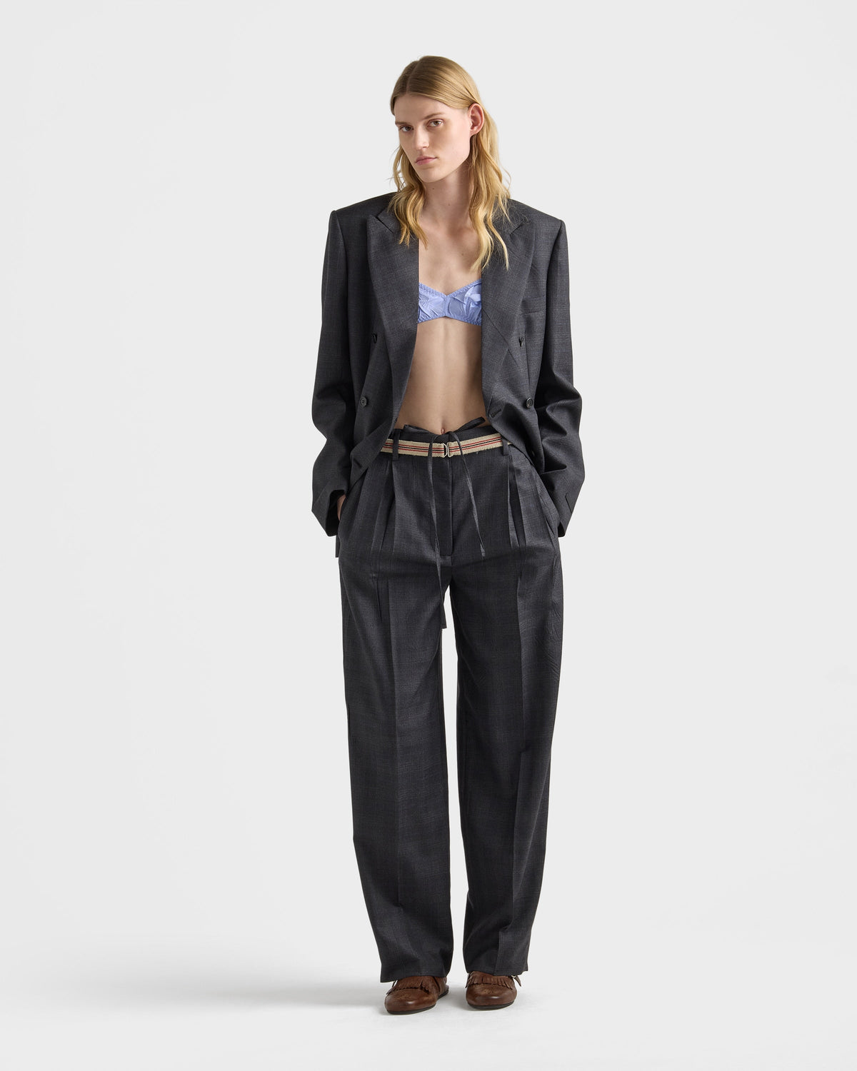 Veste croisée en laine à carreaux - Gris Anthracite