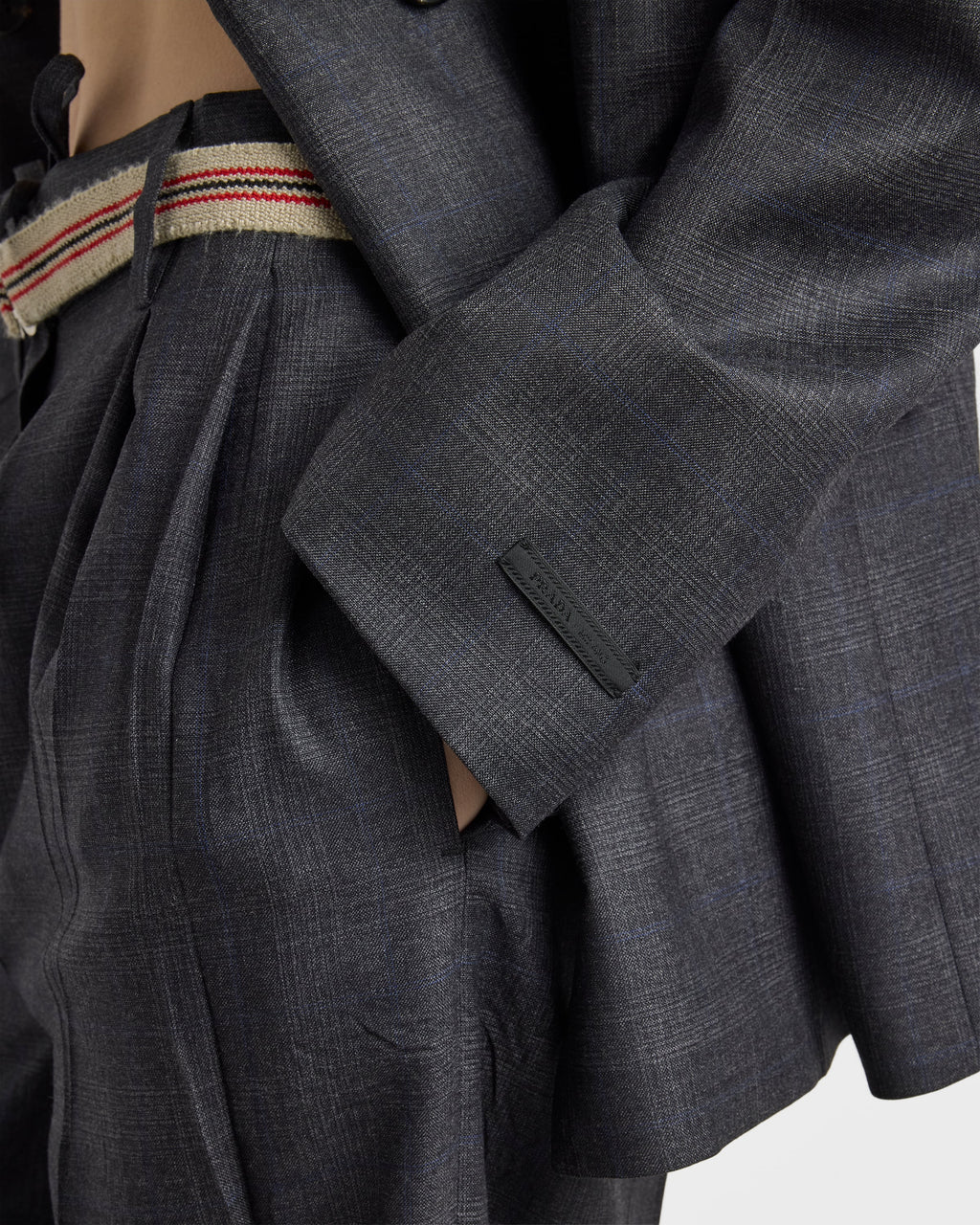 Veste croisée en laine à carreaux - Gris Anthracite