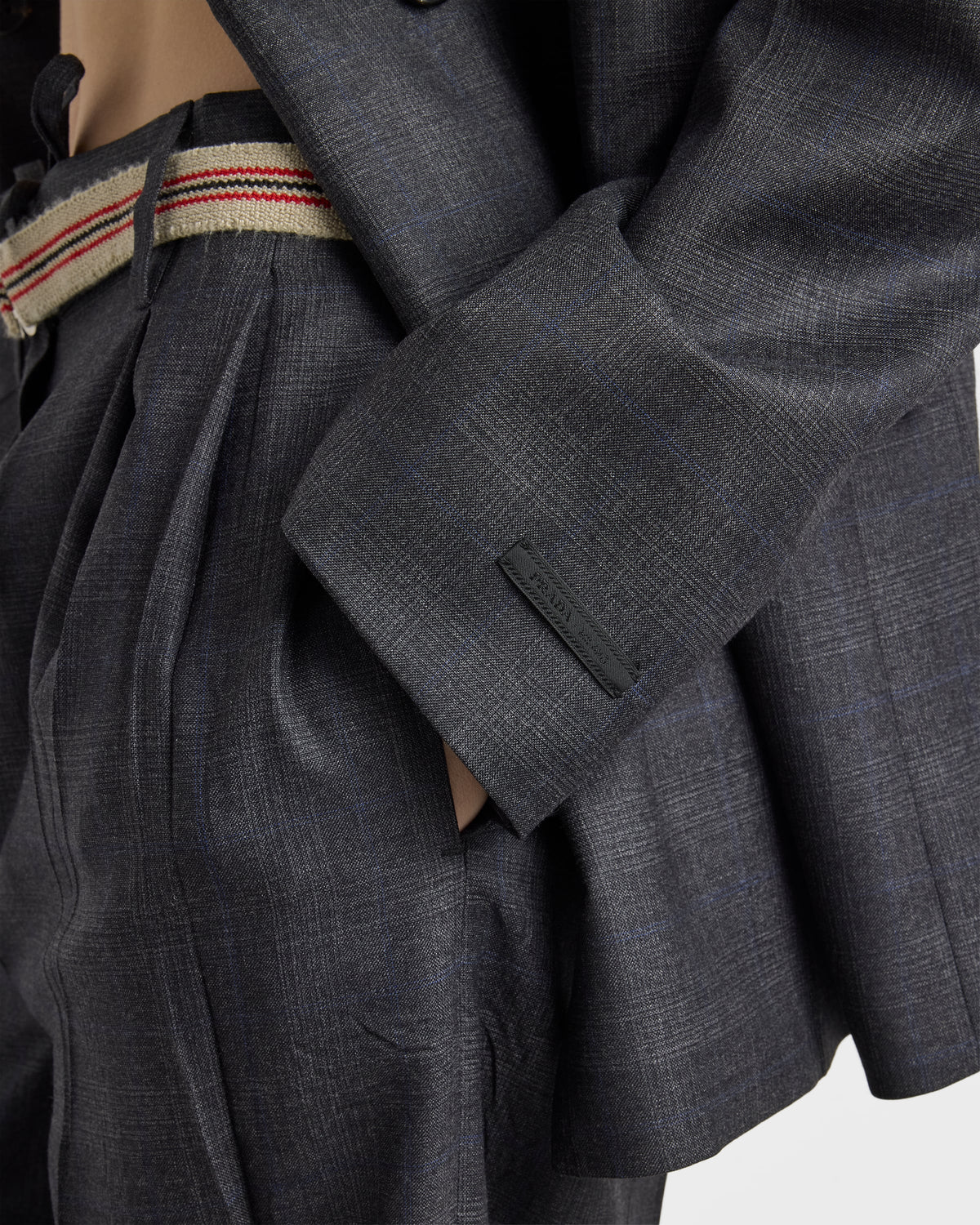 Veste croisée en laine à carreaux - Gris Anthracite